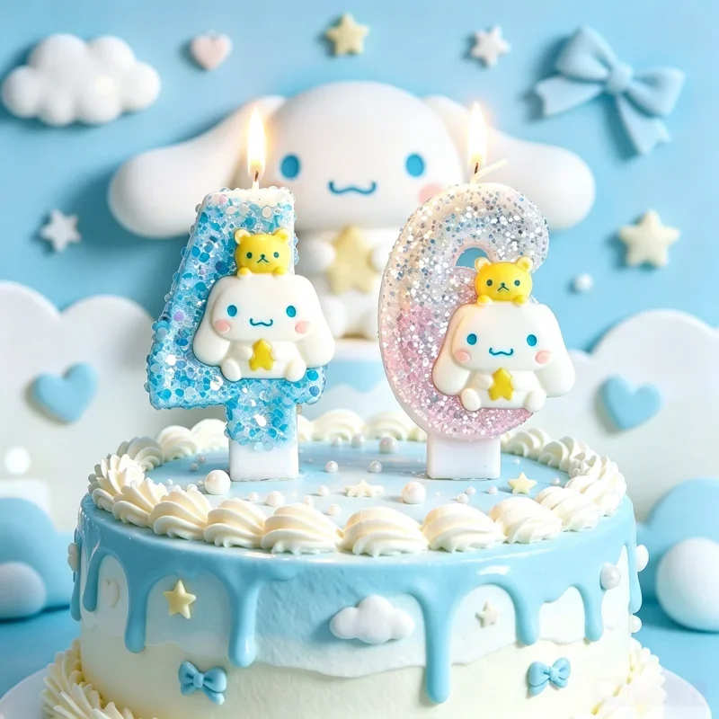 Kawaii Cinnamoroll Cartoon-Themen Glitzerkerze Kinder Geburtstagskerze Dekorationen Tortendekoration Baby-Shower Party-Zubehör – Detail 1