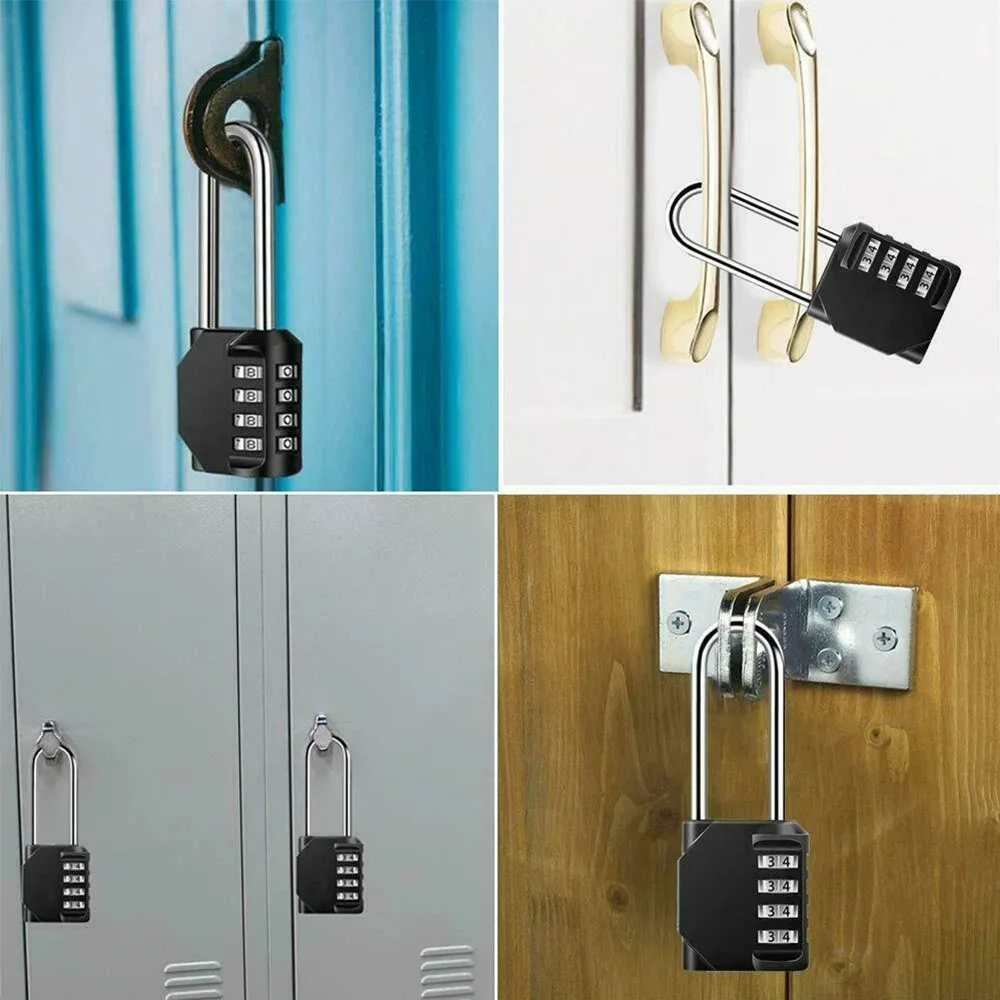 4 Digit Password Lock Long Shackle Combination Padlock Waterproof Outdoor Security Lock for Gym Locker Fence Gate