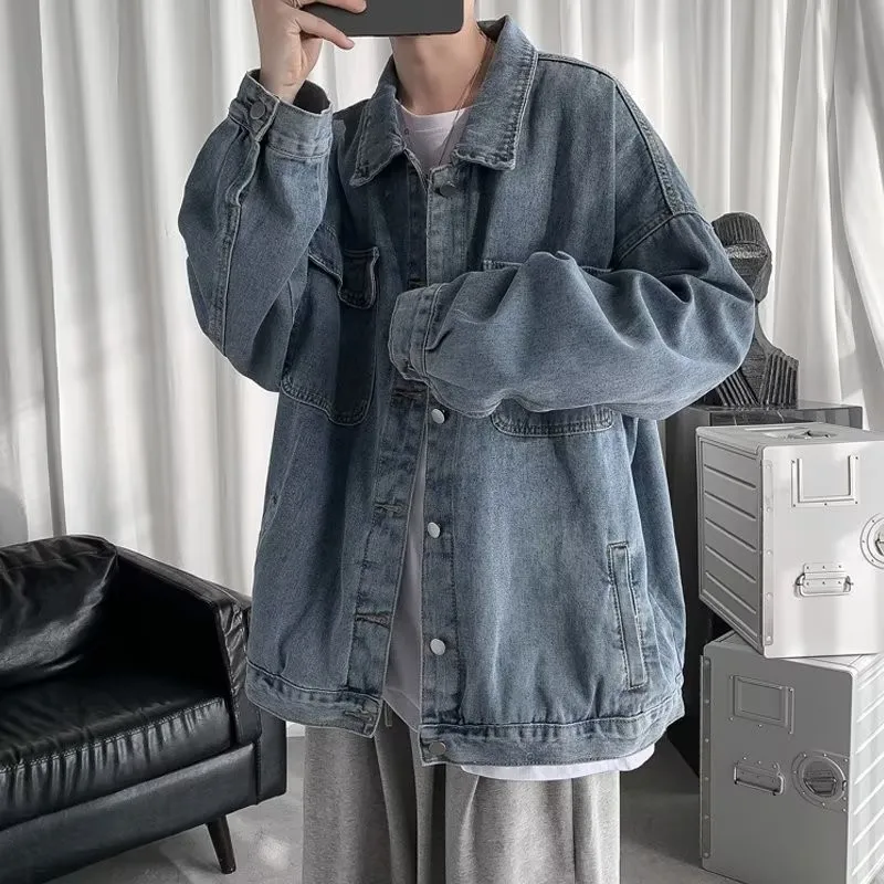 

Промытая мужская одежда в японском стиле на весну и осень, свободная модная свободная рабочая одежда High Street, винтажная отворотная одежда