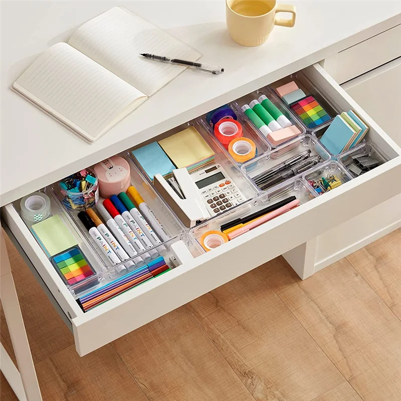 

HITL 33 шт. набор органайзеров для ящиков, прозрачные пластиковые перегородки для ящиков стола, лотки для макияжа, ювелирных изделий и гаджетов, спальни, офиса