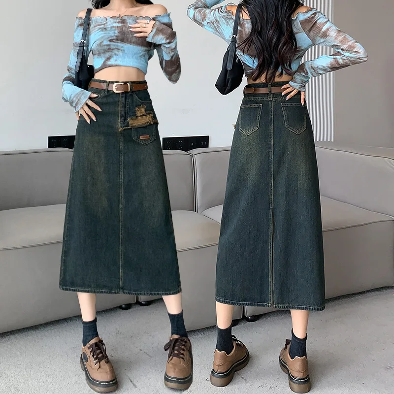 

New style denim short skirt, half skirt, high waist, large size, medium length skirt, denim jacket, women's vest, jeans