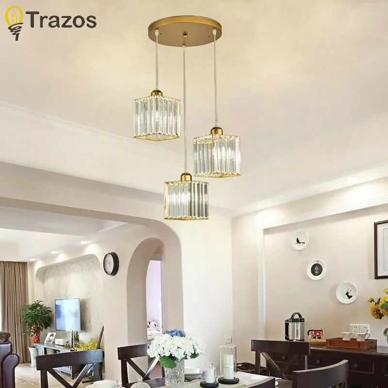 Modern Minimalist Luxurious Three Head Crystal Chandelier Bar Counter and Dining Room Lights Creative Personalized Study Bedroom