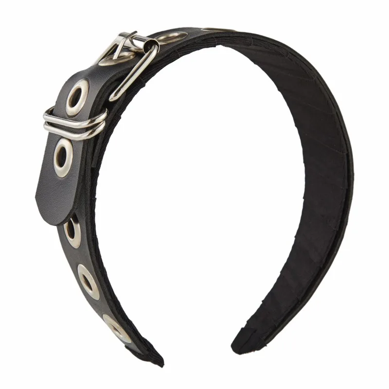 

Punk Handmade PU Leather Headband Dark Black Heavy Gothic Rock Hair Accessory with Metal Buckle for Alternative Subculture Style