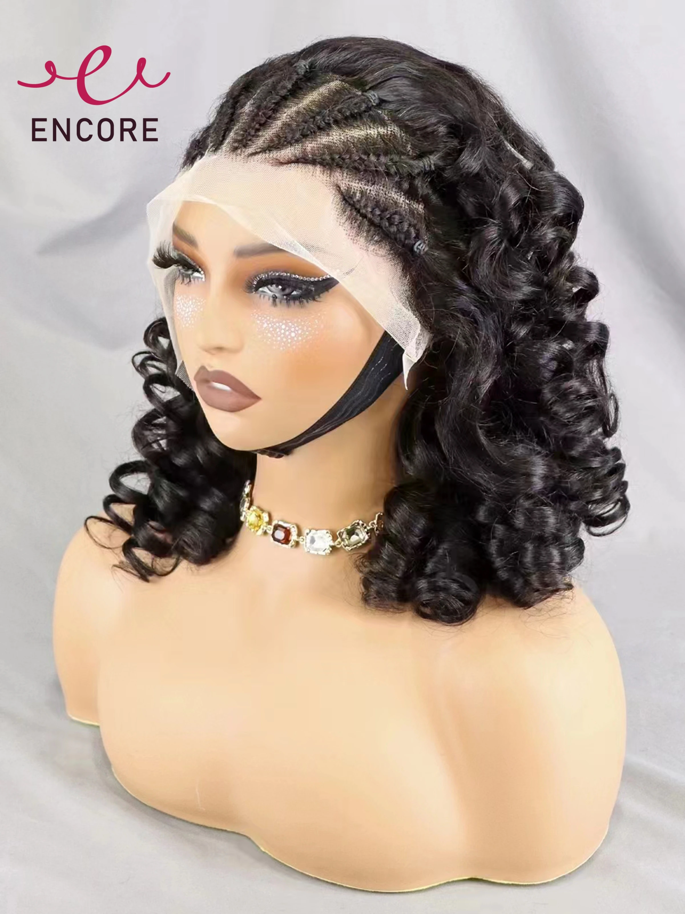 

Natural 250% Density 13x4 Lace Frontal Wigs 18Inch Loose Fumi Curly Hair Bob Wig Remy Human Hair Cornrow Braided Wigs for Women