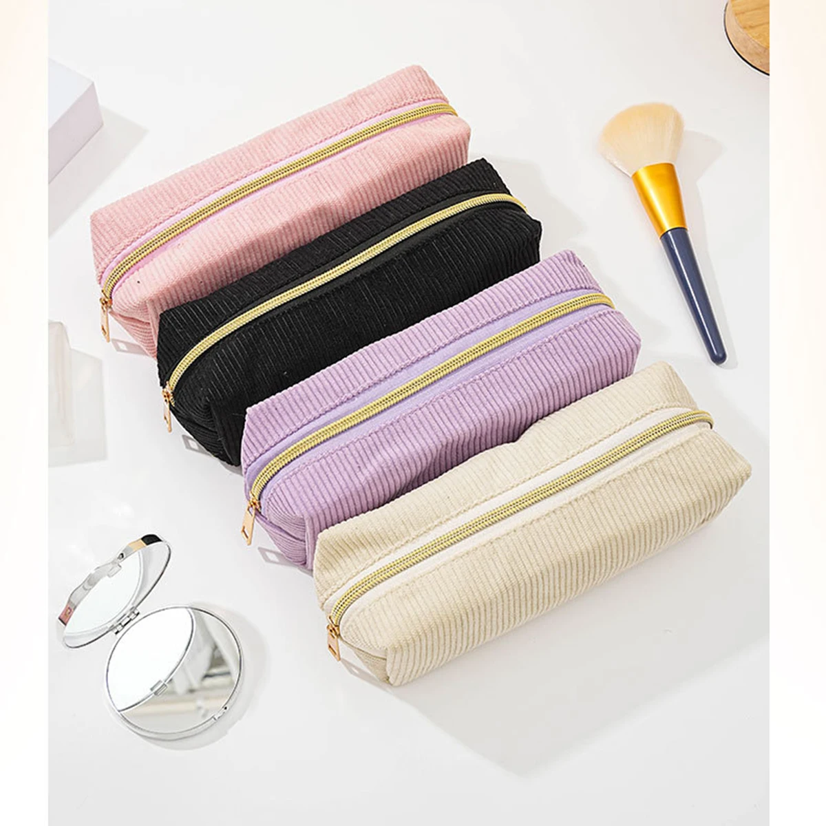 Portable Corduroy Cosmetic Bag Large Capacity Travel Makeup Bag Portable Toiletry Bag for Women Girls Multi-functional Storage