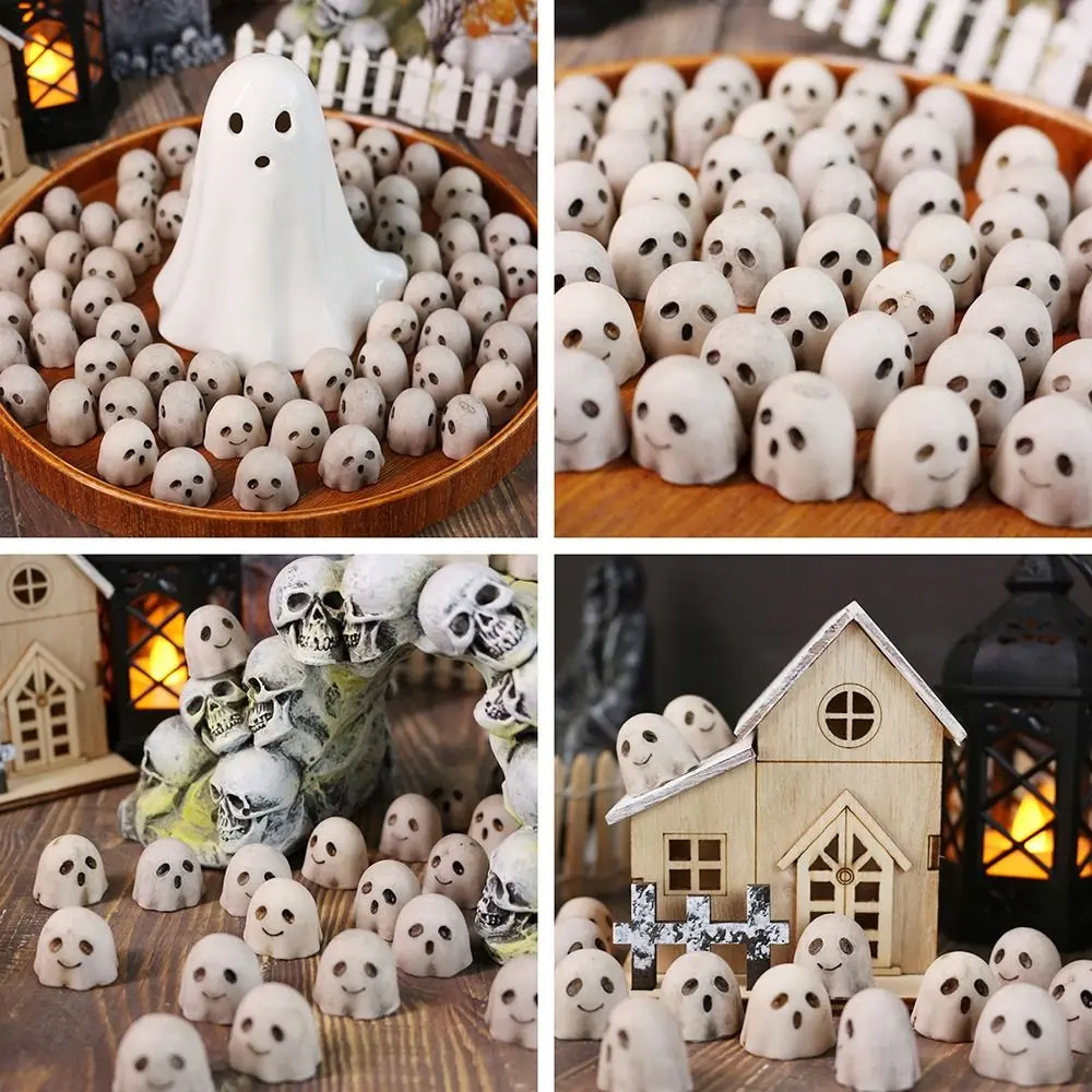 20PCS Resin Halloween Skull Figurine White Lightweight Mini Skull Figurine Fairy Garden DIY Ghost Decorative Statue