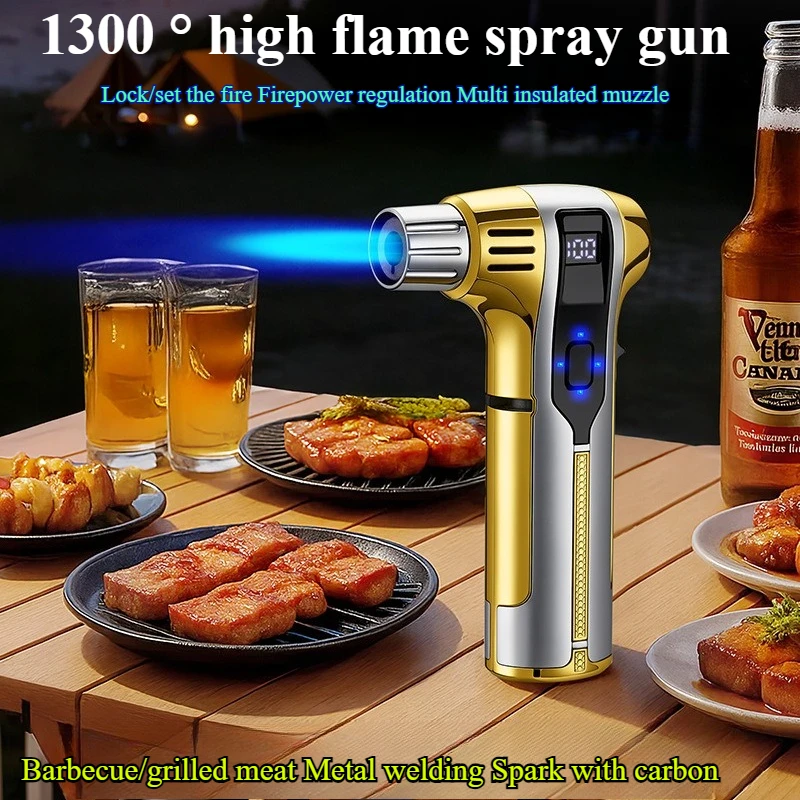 2026 Handheld Welding Gun Windproof Lighter Charging Digital Display Point Moxibustion Cigar Outdoor Barbecue Spray Gun Igniter