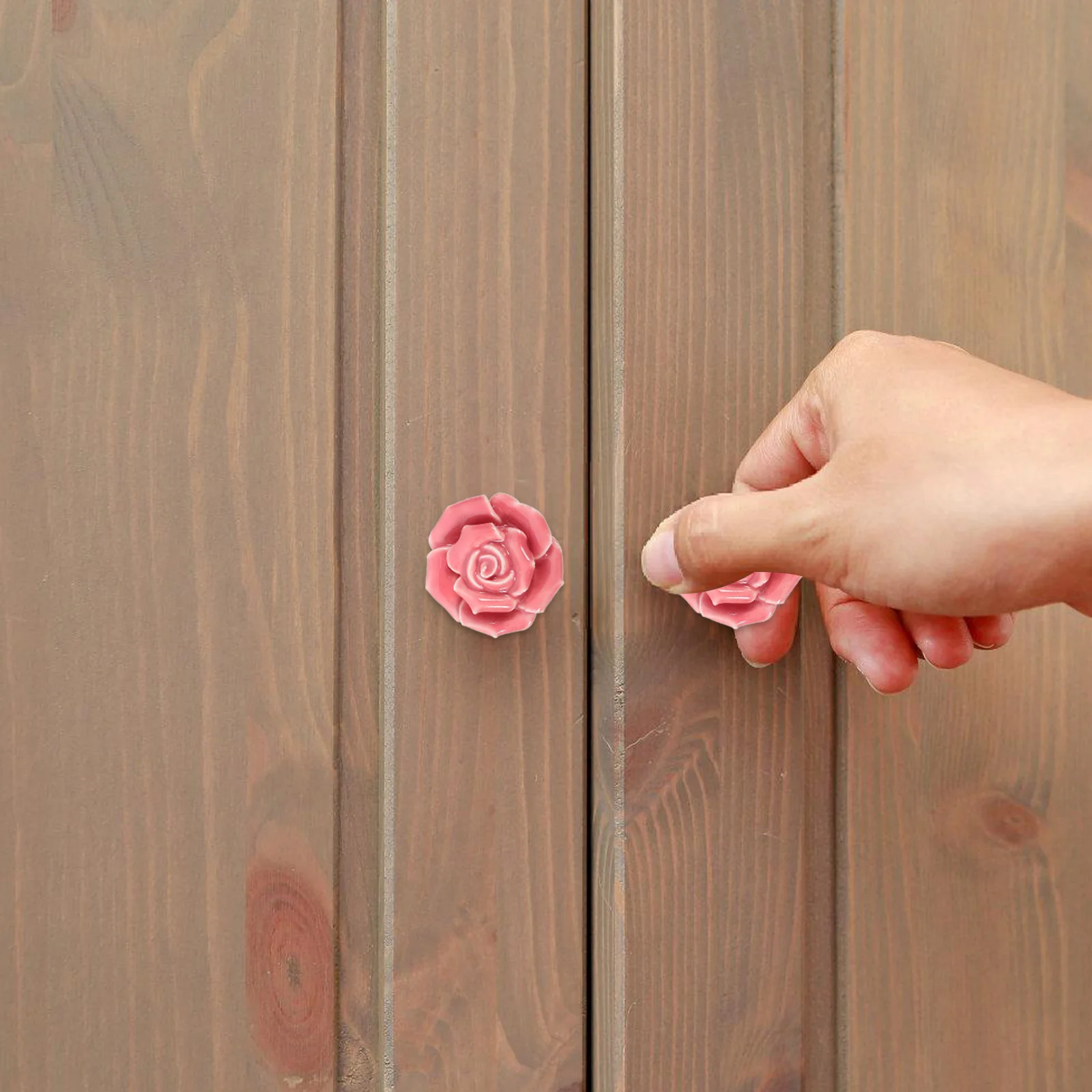 

2Pcs Durable Rose Shaped Ceramic Kitchen Cabinet Drawer Door Knobs Pull Handles Pink Rose Door Knob Ceramic Pull Handle
