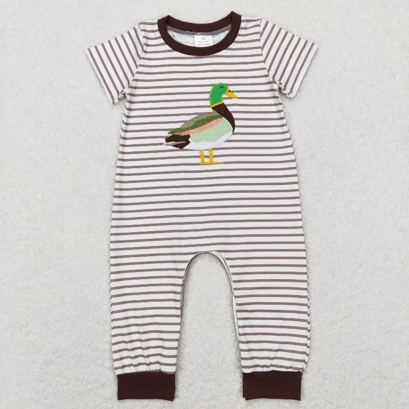 X12.20 SR0517 New summer baby boy rompers embroidered duck striped brown short-sleeved romper