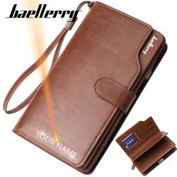 Cartera de cuero PU con grabado de nombre para hombre, billetera masculina de gran capacidad con cremallera, 21 tarjeteros, 2024