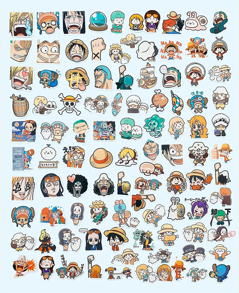 100pcs Kawaii Japan Anime ONE PIECE Cute Cartoon Luffy Zoro Graffiti Sticker Decals Kids Toy Phone Luggage Waterproof Stickers