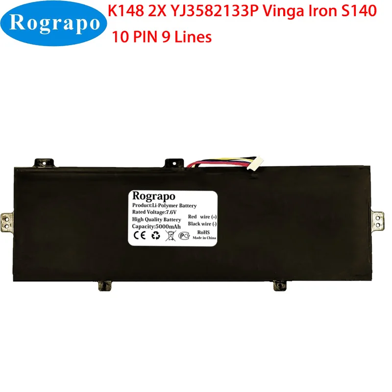 New 7.6V 5000mAh K148 2X YJ3582133P Laptop Battery For Vinga Iron S140 With 9-Wire Plug