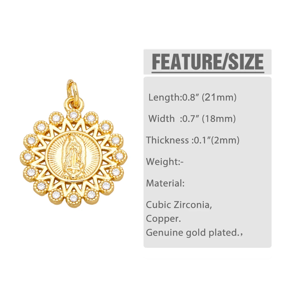OCESRIO Copper Gold Plated Virgin Mary Pendant for Necklace Round Oval Rectangle Shape Amulet Jewelry Making Supplies pdtb055
