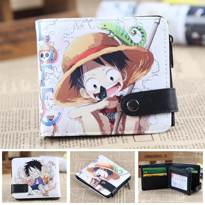 Anime One Piece Figures Luffy Foldable Wallet Men Card Clip Bag Children Q Version Cartoons Cosplay PU Coin Purse Birthday Gifts