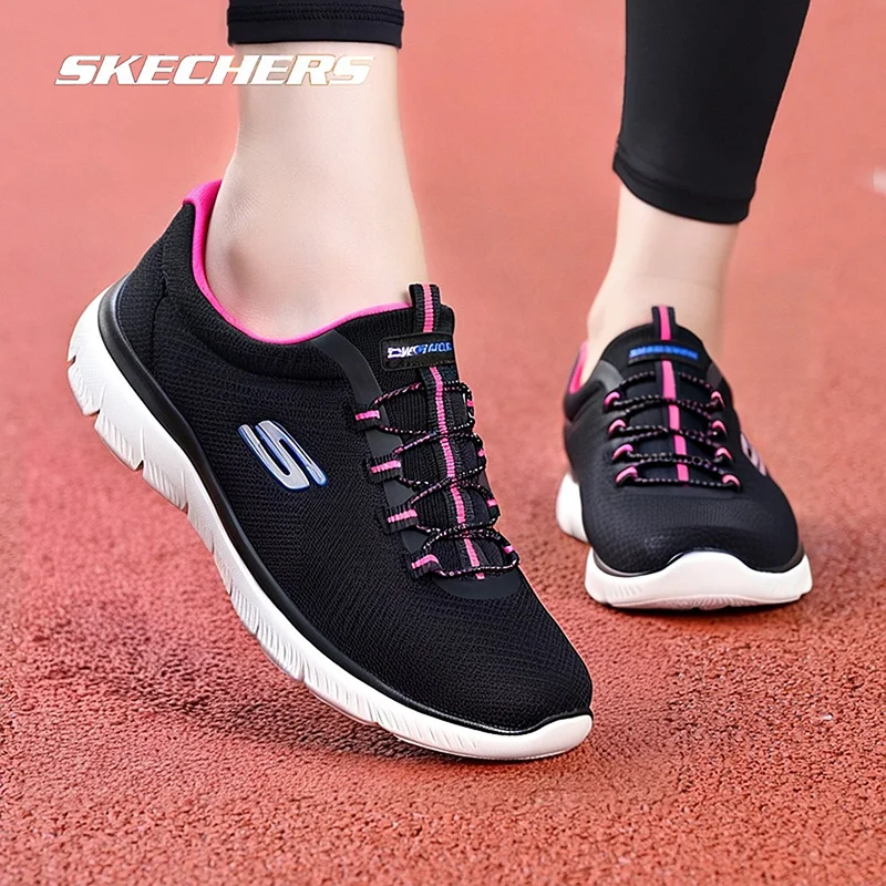 skechers-12980-bkhp-2026-new-womens-walking-shoes-black-pink-mesh-lightweight-beat-peer-casual-sneakers