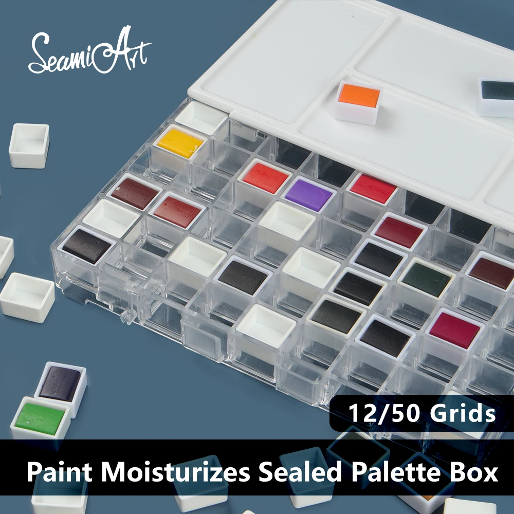 SeamiArt 12/24/36/50 Grids Empty Palette Watercolor Case Art Box Half Pans For Watercolors Oil Acrylic Gouache Paint Subpackage