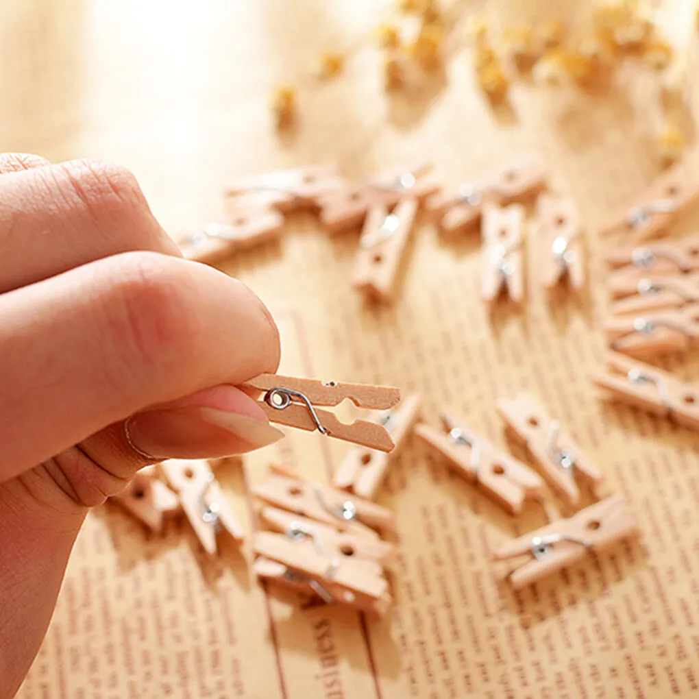 50/100/200Pcs Small Size Natural Wooden Clips 25mm Mini Photo Clips Clothespin Craft Decoration Clips School Office Accessories