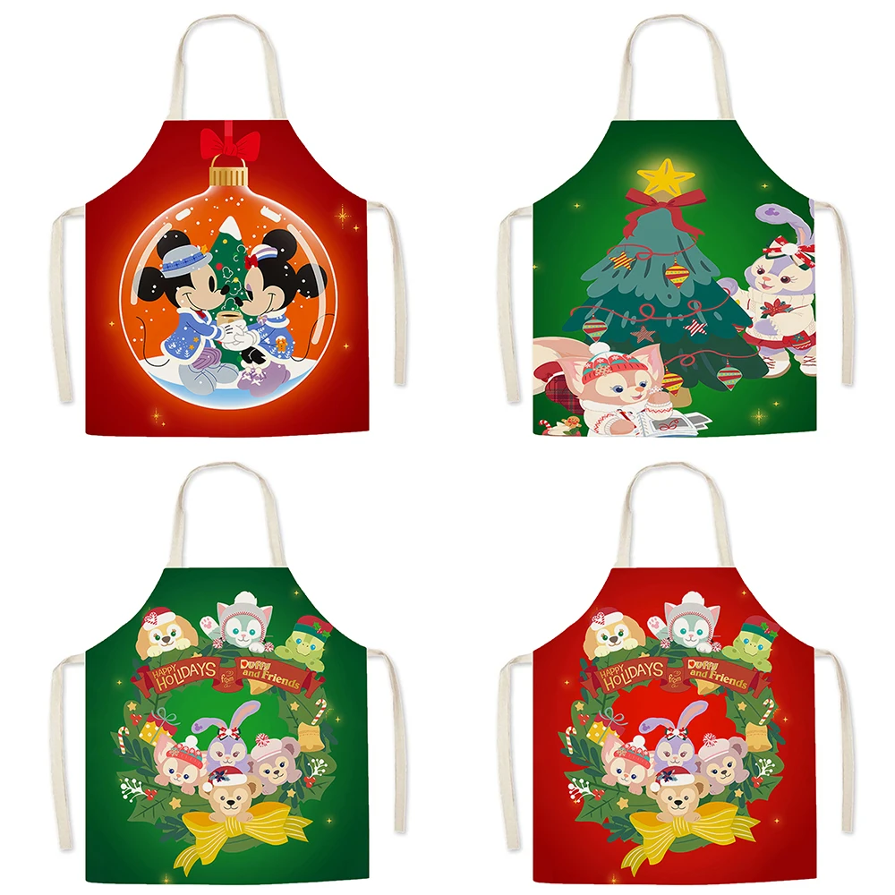 Disney Christmas Decorative Apron Mickey Duffy Family Print Children's Bib Kitchen Restaurant Waiter Chef Apron Anti-fouling