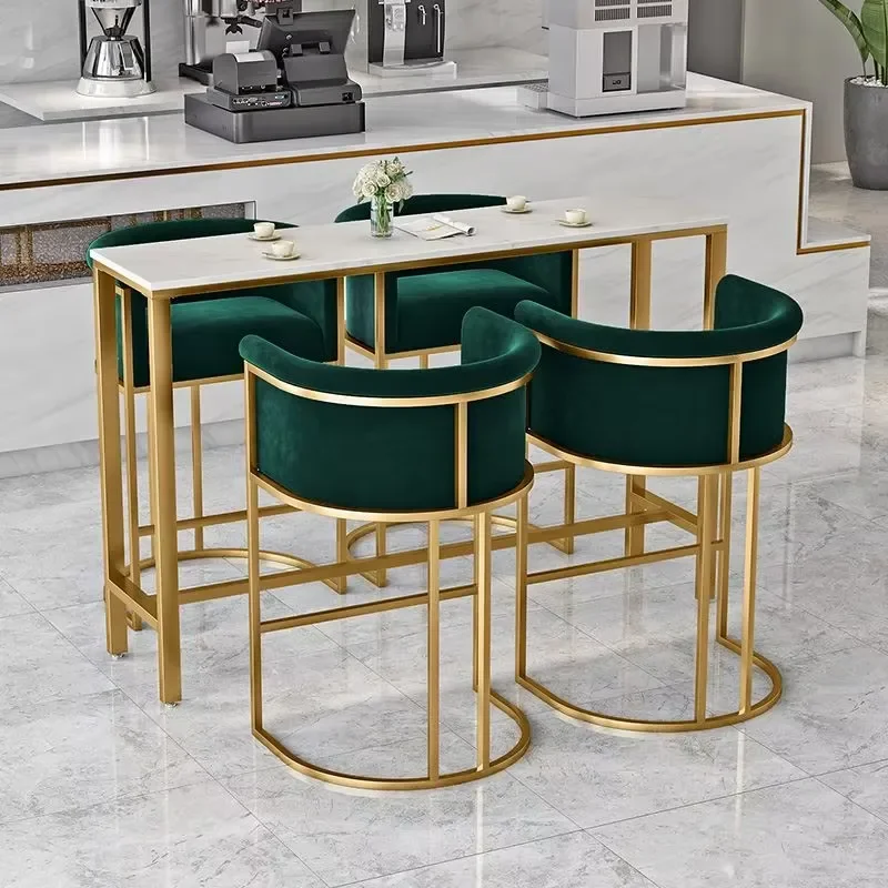 Modern Velvet Bar Stools Metal Upholstered Cushion Armrest Counter High Chair for Cafe Restaurant Leisure