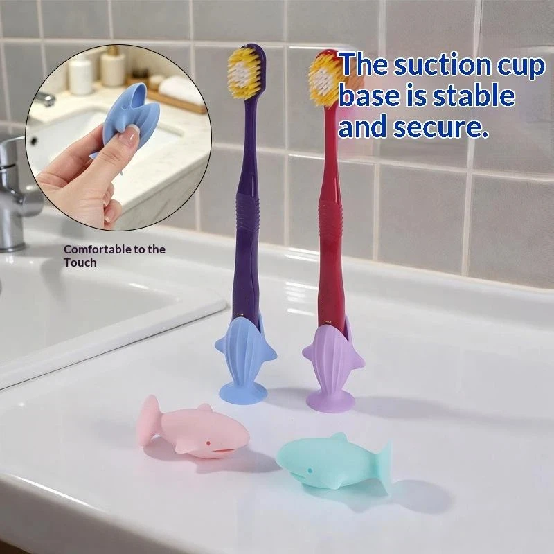 Children's Daily Bathroom Accessory, 1‑Piece Cute Whale‑Shaped Silicone Toothbrush Holder With Non‑Slip Suction Base