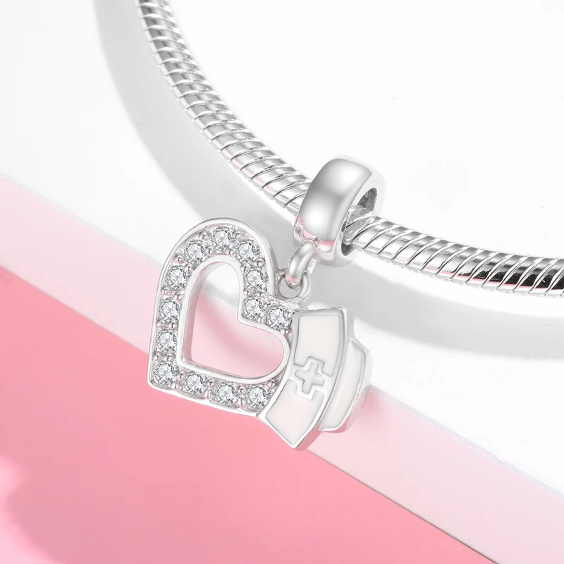 925 Sterling Silver Nurse Hat Heart Brain Lungs Ribs Pendants Beads Fit Charm Silver 925 Original Bracelet Fine Jewelry Making