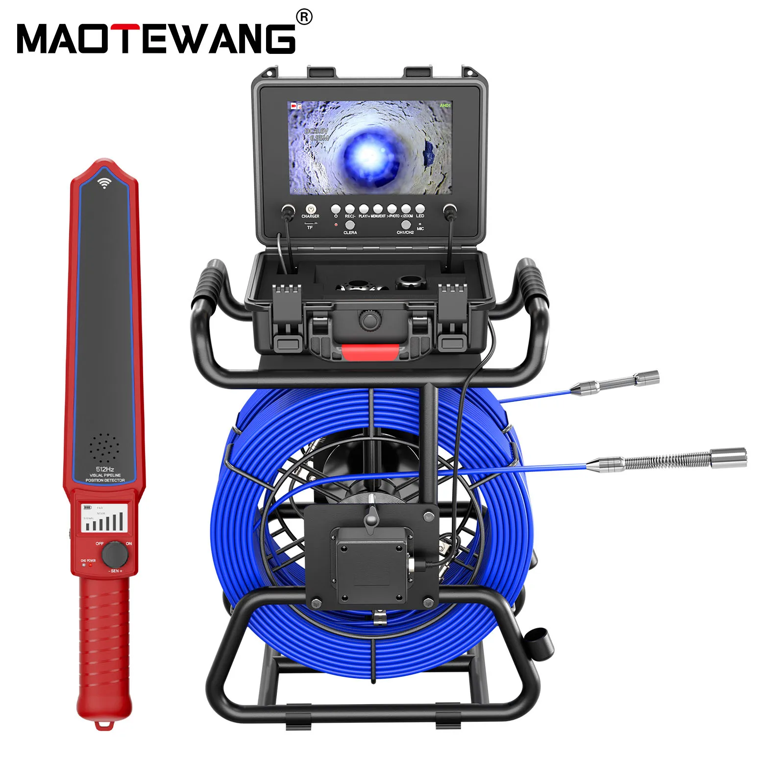 Sewer Pipe Inspection Camera 9“ IPS +Dual-Lens Borescope 1080P Sewer Camera+512HZ Locator Receiver +Meter Counter+7MM Fibergla