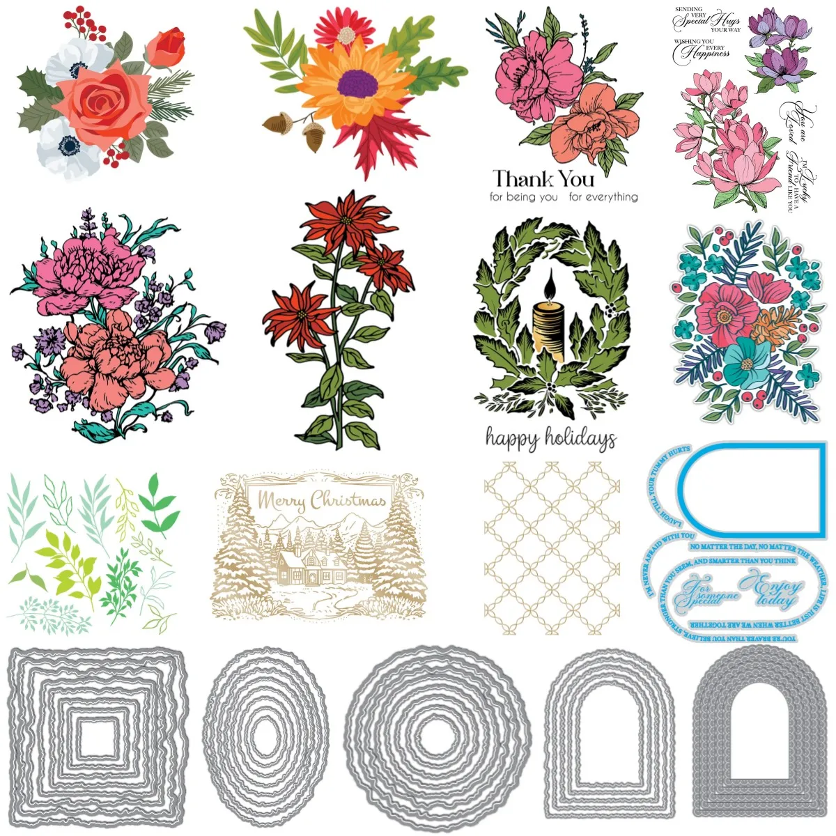 

2025 Christmas Flower Lattice Background Hand Ovals Lraph Clear Stamps Metal Cutting Dies Stencil for DIY Decorating Card Craft