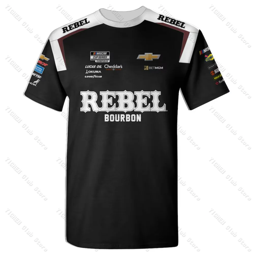 Motorcycle Men's Kyle Busch Richard Childress Racing Team Collection Black Rebel Bourbon Uniform Street Breathable Men's T-Shirt