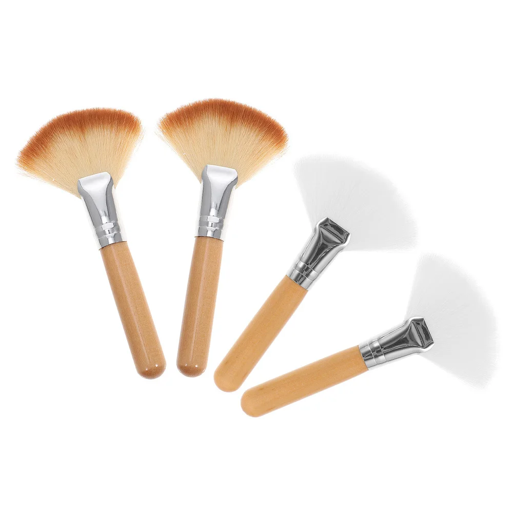 4 Uds. Brochas de maquillaje en polvo, ventilador, resaltador de colorete, aplicadores de Maquillaje facial, juego de herramientas profesionales de textura suave, brocha resaltadora