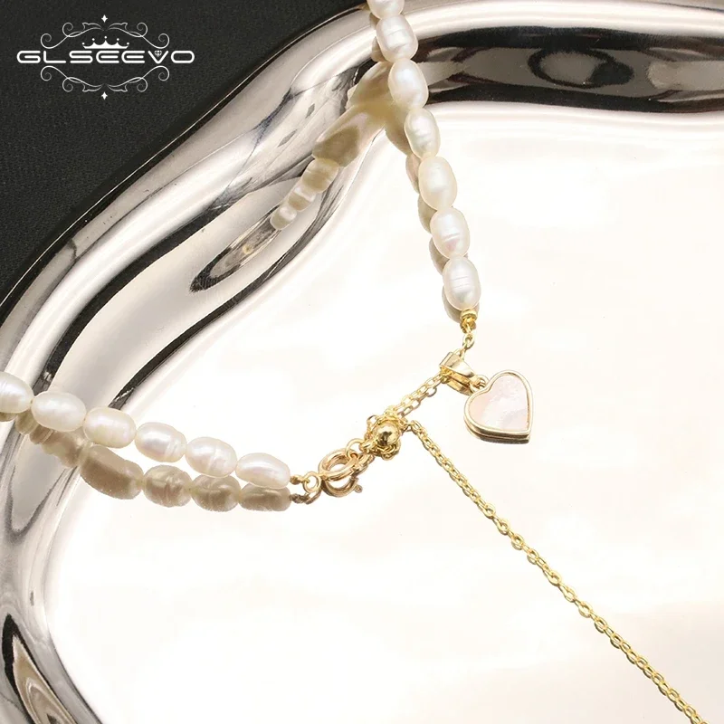 GLSEEVO Luxury Heart shape Pendant Vintage Natural Pearl Necklaces Women Elegant Charm French Romantic Party Jewelry Gift