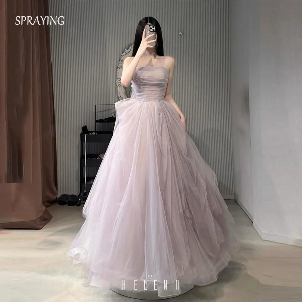 

SPRAYING Fairy Light Purple Tulle Evening Dresses Korea Wedding Photo Shoot Strapless A line Long Party Dress Corset Customized