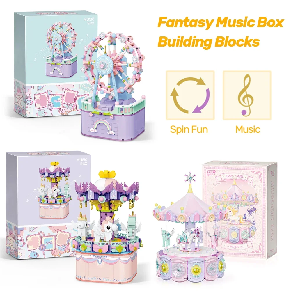 

WLtoys Carousel Music Box Building Blocks Home Decoration Anime Creative Gift Toys for Kids Adults 3001 3002 3008