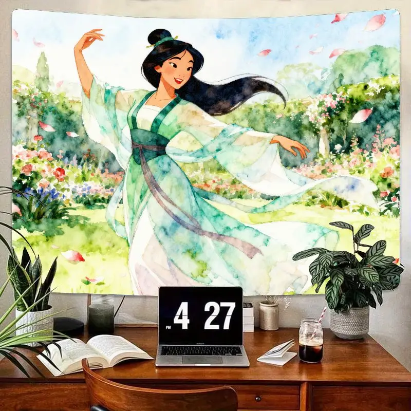 

1PC Kawaii Oriental Princess Hanfu Tapestry, Aesthetic Watercolor Garden Wall Art for Bedroom Living Room Dorm Decor Gift