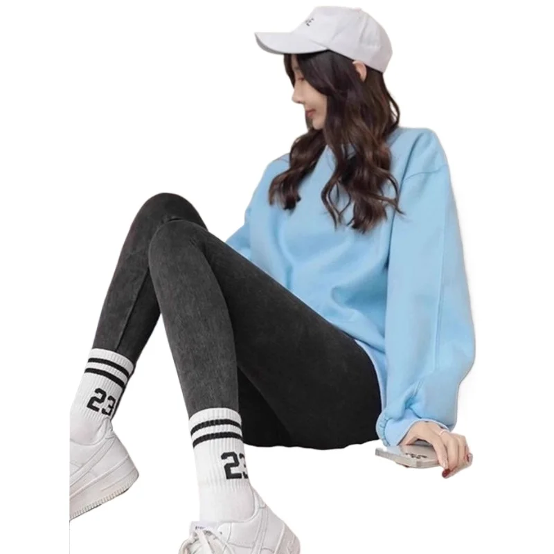 

Korean Version of High-waisted Large-size Jeans Autumn and Winter Velvet Thickened Commuter Wear Versatile Slim-fitting Leggings