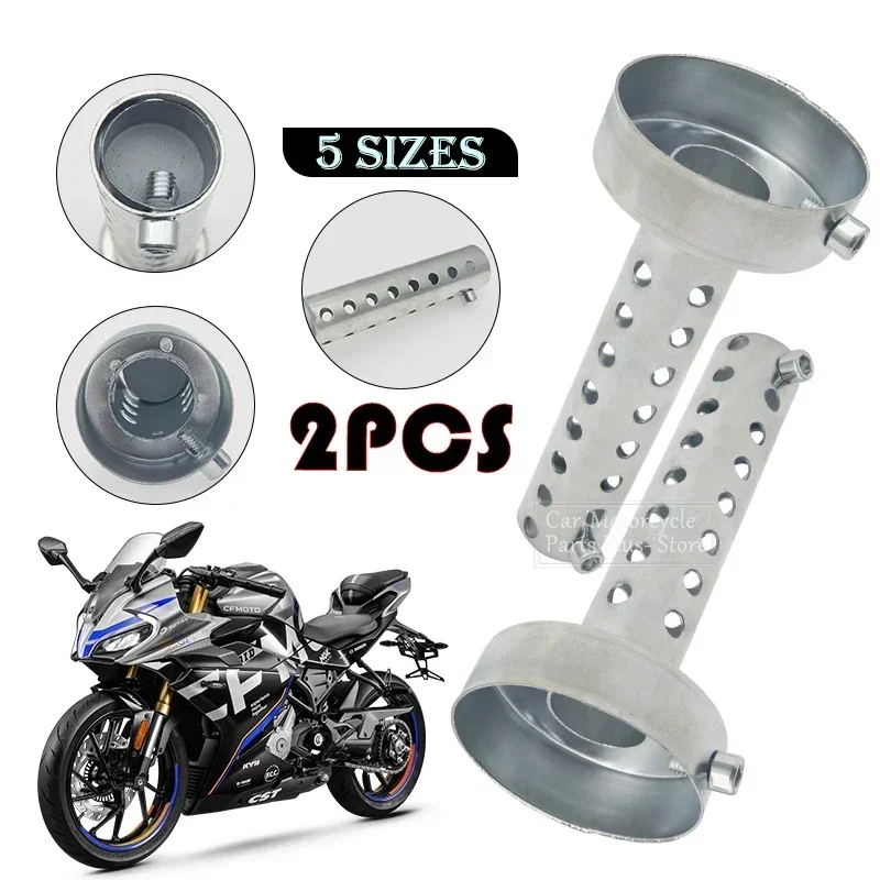 2-teiliger Motorrad-Schalldämpfer, Einstellbarer Auspuff-DB-Geräuschdämpfer, Schwarz/Silber, 35mm 42mm 45mm 48mm 60mm