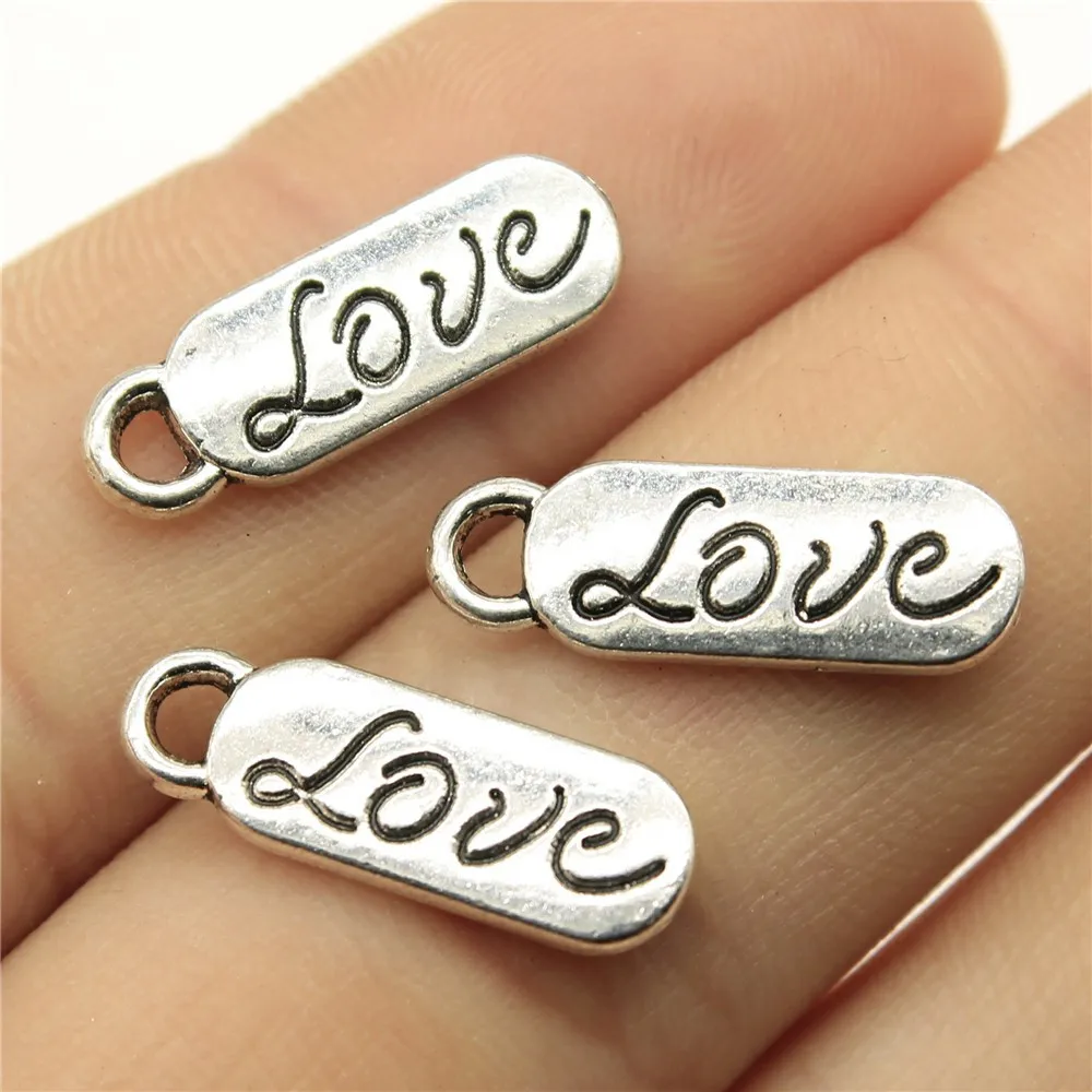 10pcs 20x7mm Antique Silver Color Love Charms Pendant Zinc Alloy DIY Jewelry Findings