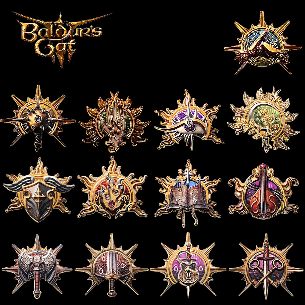 Game Baldur's Gate 3 Cosplay Badge Pins Barbarian Fighter Warlock Unisex Metal Brooches Lapel Pin Props Accessories Jewelry