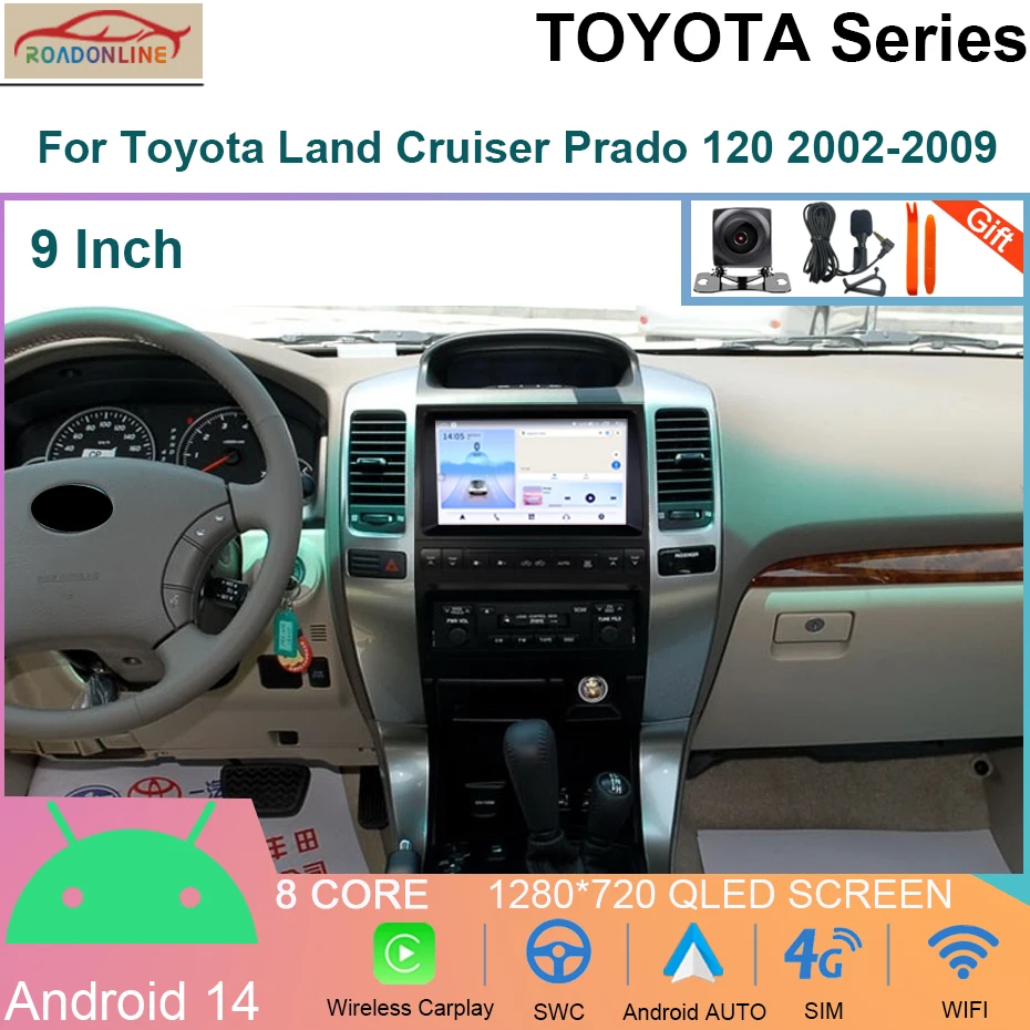 

For Toyota Land Cruiser Prado 120/Lexus GX470 2002-2009 Multimedia Player GPS Navigation Android 14 8Core 8+256G Carplay WIFI