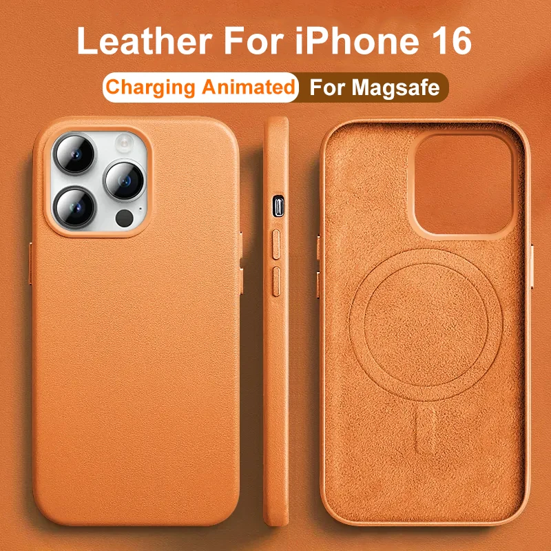 เคสแม่เหล็กหนังหรูหราสำหรับ MagSafe สำหรับ iPhone 16 15 14 13 PRO MAX 16 PLUS พร้อมเคสชาร์จภาพเคลื่อนไหว