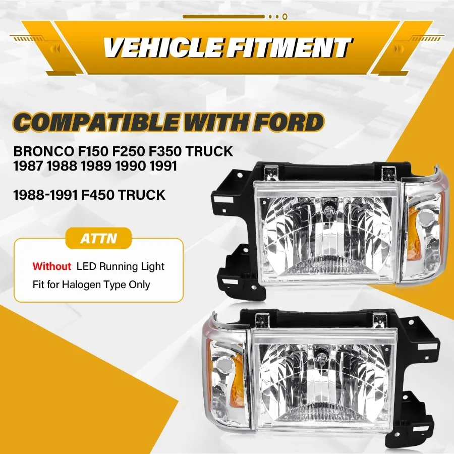 مجموعة مصابيح أمامية متوافقة مع شاحنة برونكو F150 F250 F350 F450 19871991 مصباح رأس من نوع الهالوجين OEStyle استبدال المصباح الأمامي #4