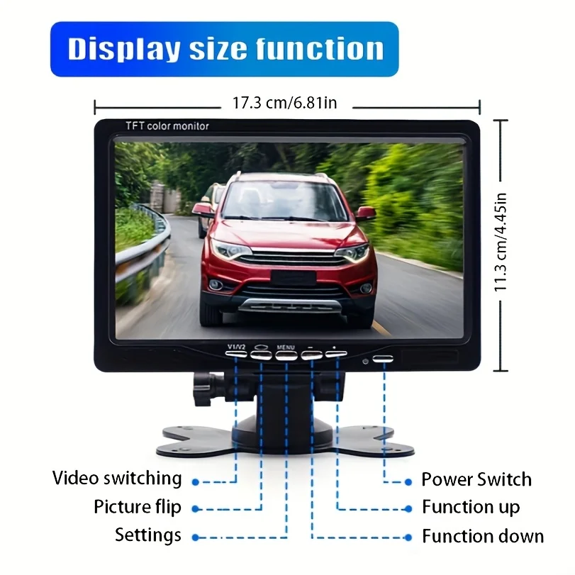 Parking 17.78cm Desktop Monitor for Universal Car Drive Safety (Camera Not In) Color TFT Display Screen for Car SUV Van Truck
