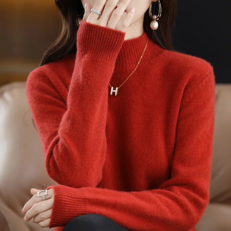 Women's Semi High Neck Knit Pullover Sweater - usage example