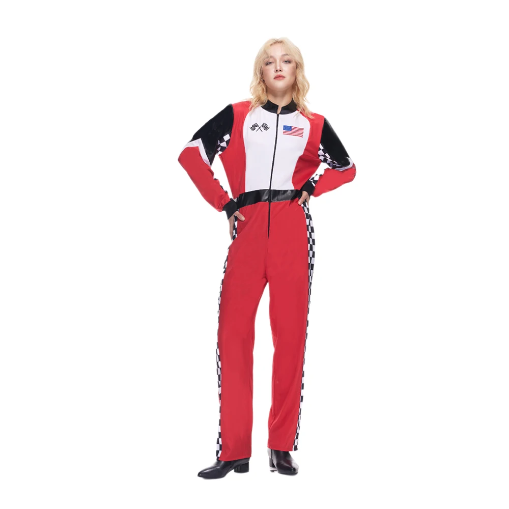 Women's Roxy Race Car Driver Costume Adult Halloween Racer Outfits Carnival Easter Purim Fancy Dress