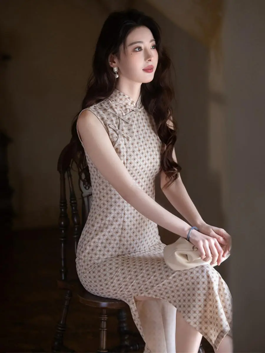 

Новое летнее хлопковое платье-ципао для девочек в стиле ретро, без фирменного знака