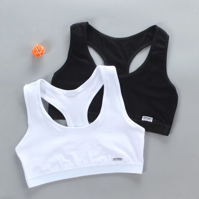 2Pcs Gift Girl Bra Teen Crop Top Underwear Vest Racerback Puberty Sport Training Bras Letter Streetwear Tube Top 8-16Y