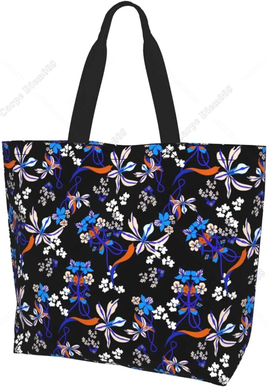 

Vintage Blue Floral Tote Bag for Women Reusable Large Ladies Shoulder Bag Fasion Handbag for Office Shopping Travel Handbag