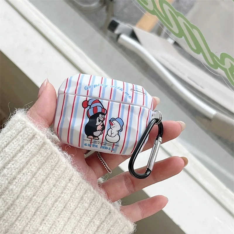 Custodia per talpa a strisce di cartone animato per AirPods 4 Airpod 1 2 3 Pro Pro2 Auricolari Bluetooth Scatola di ricarica Custodia protettiva per auricolari