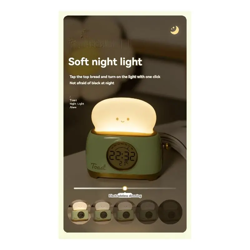 Children's Sleep Alarm Clock With LED Night Light Digital Display Temperature Monitoring For Bedroom-Cute Bedside Clock