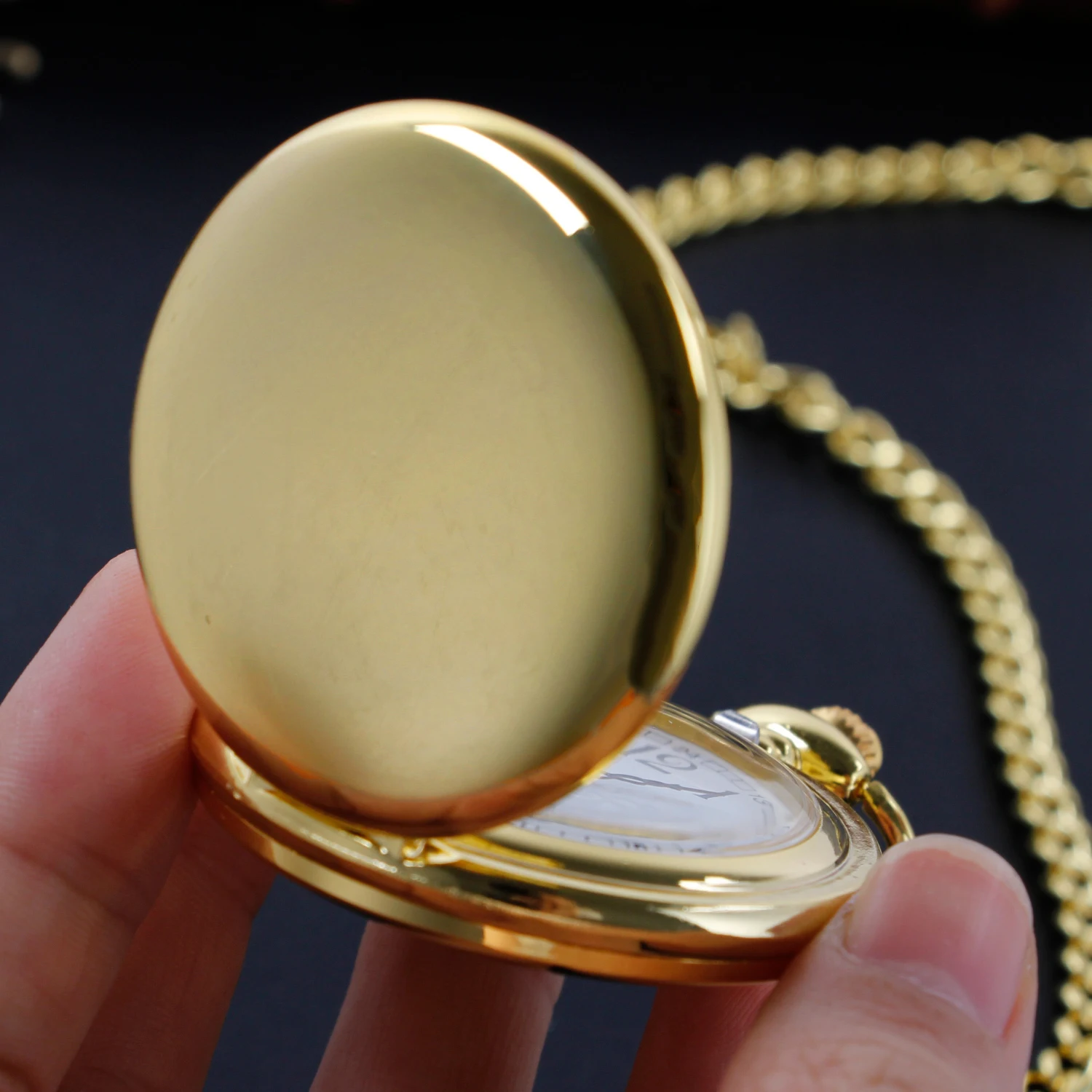 Luxurious Two-Sided Pendant Gold Reflective Case Quartz Pocket Watch Roman Digital Vintage Watch Men's and Women's Souvenir