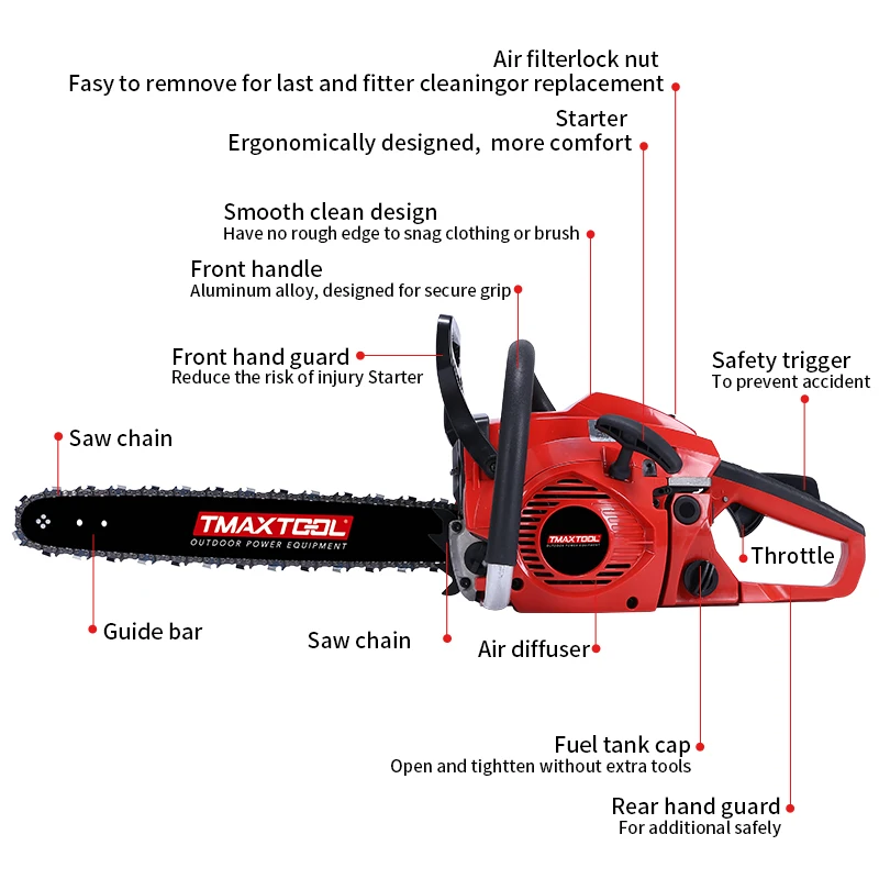 Pro Quality Chainsaws 58CC For Woodworking Handheld Chain Saw Cordless Right Angle Rounded Corner Chainsaw